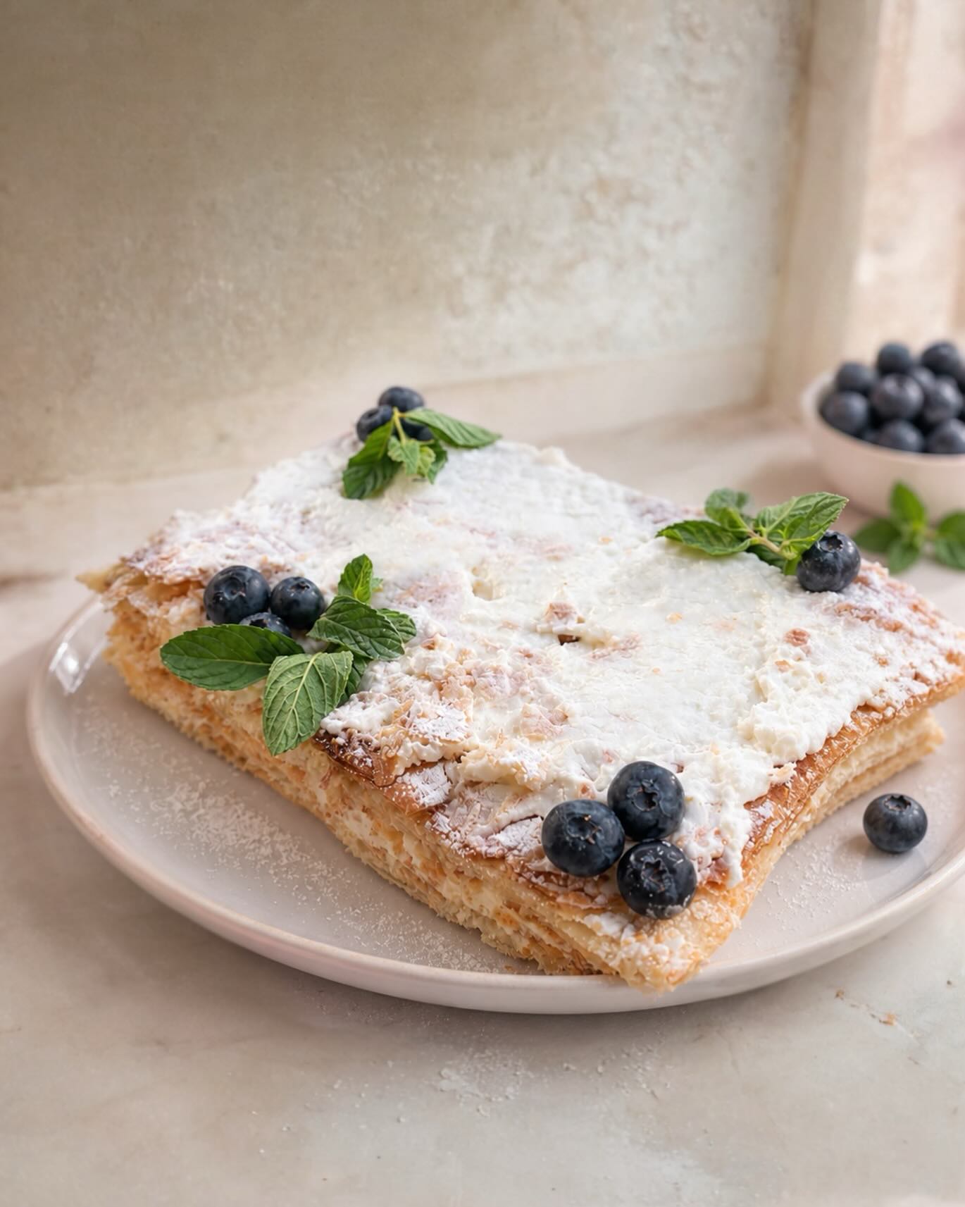Mille feuille with blueberries